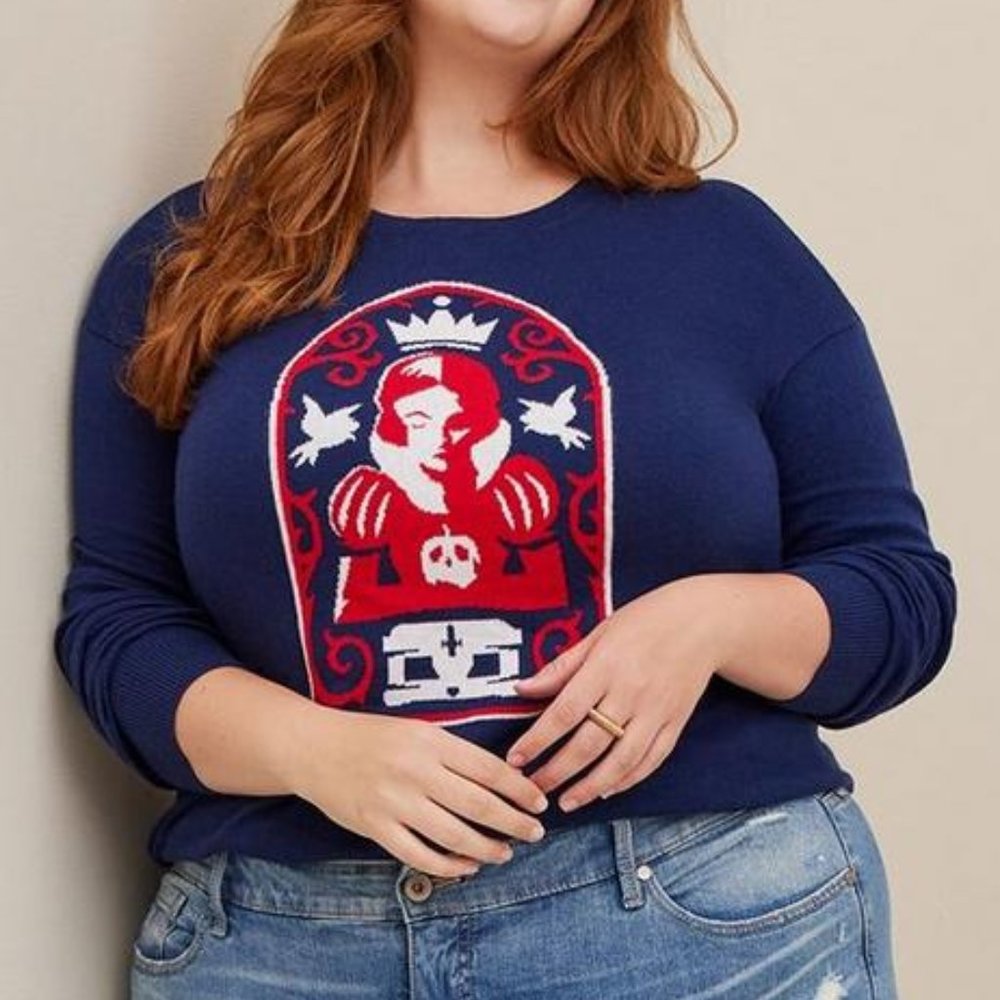 ❤️NWT TORRID SNOW WHITE CHIFFON TIE BOW DETAIL PULLOVER SWEATER DISNEY